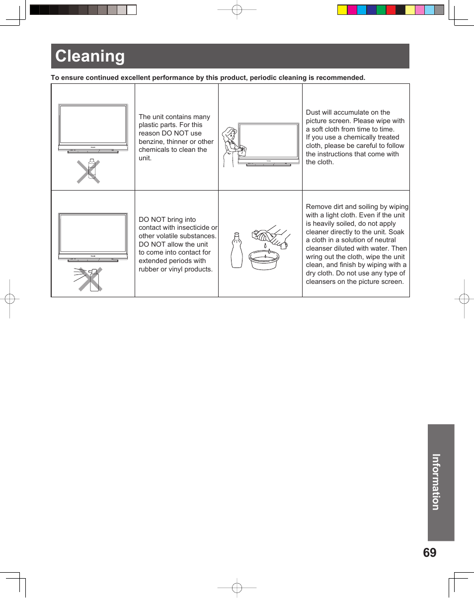 Cleaning | Panasonic PT-56LCX16 User Manual | Page 69 / 80