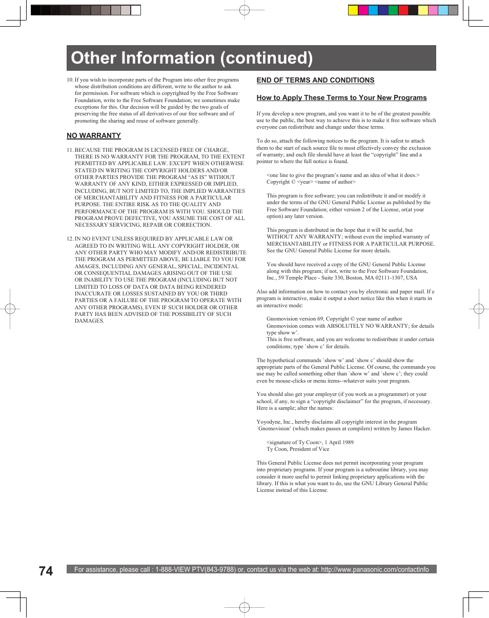 Other information (continued) | Panasonic PT-56LCX16 User Manual | Page 74 / 80