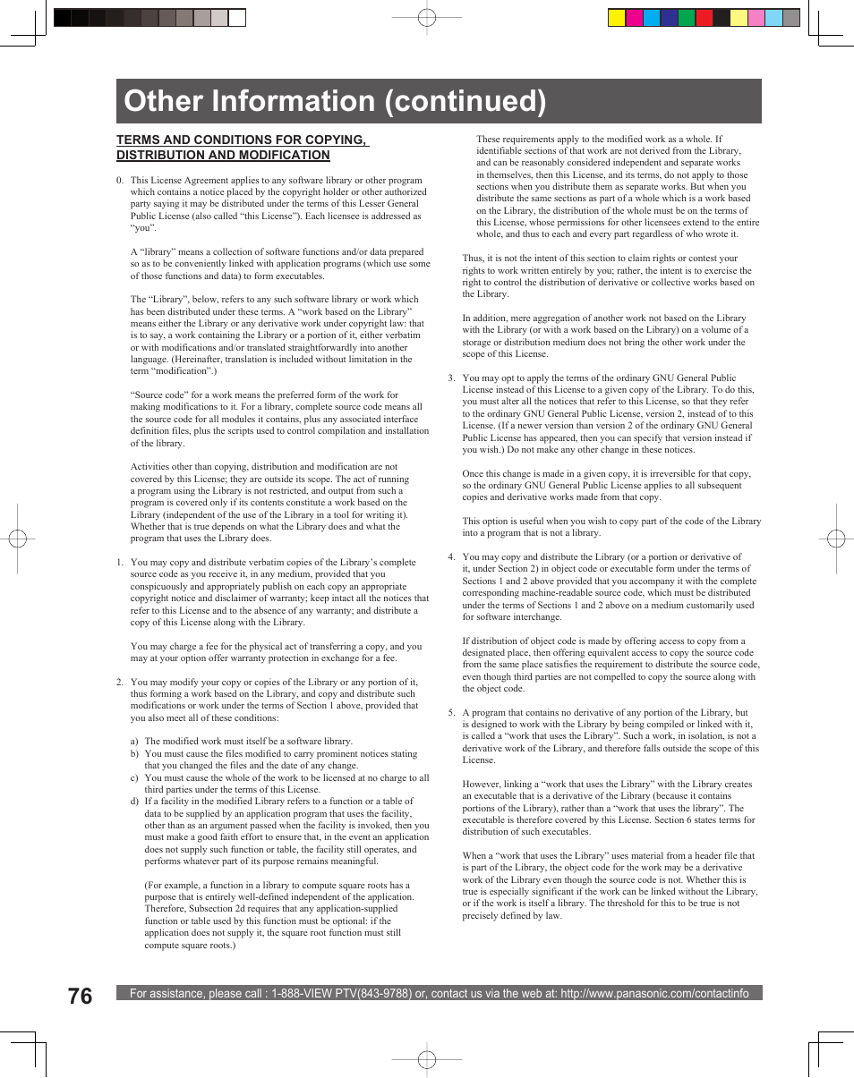 Other information (continued) | Panasonic PT-56LCX16 User Manual | Page 76 / 80
