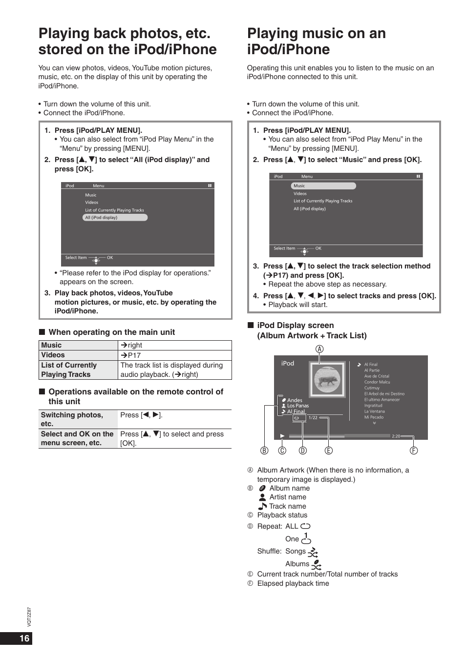 Playing music on an ipod/iphone | Panasonic MW-20 User Manual | Page 16 / 28