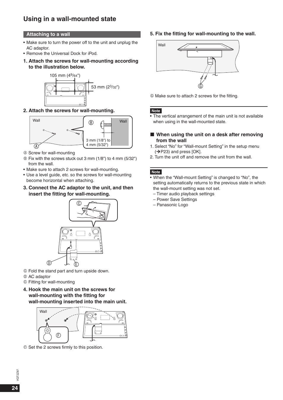 Using in a wall-mounted state, Cd e | Panasonic MW-20 User Manual | Page 24 / 28