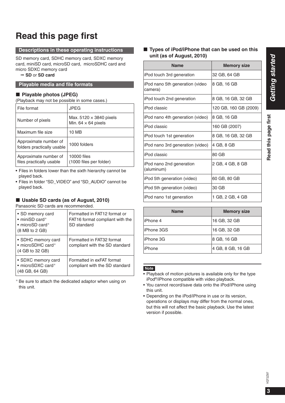 Read this page fi rst, Getting star ted | Panasonic MW-20 User Manual | Page 3 / 28