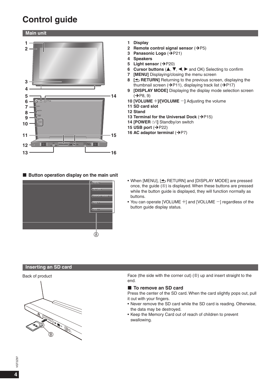 Control guide | Panasonic MW-20 User Manual | Page 4 / 28