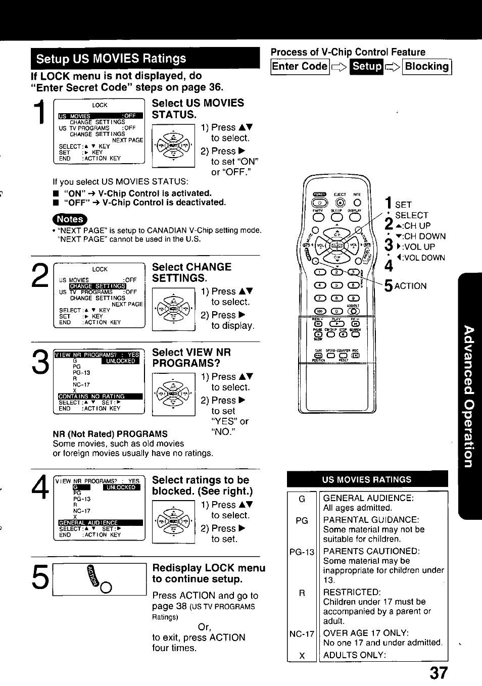 Setup us movies ratings | Panasonic PV C2020 User Manual | Page 37 / 52