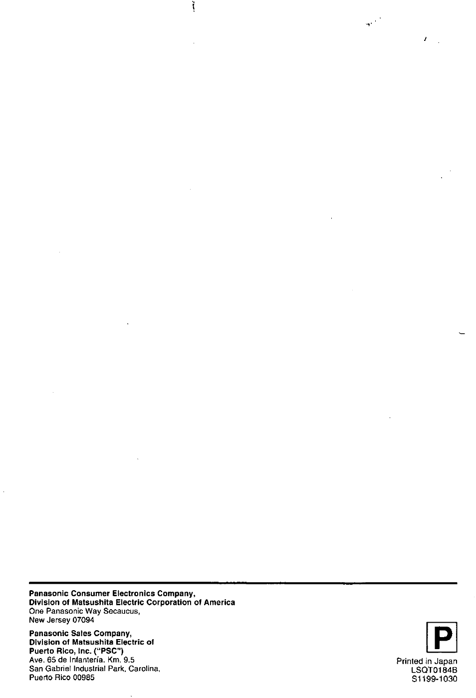 Panasonic PV C2020 User Manual | Page 52 / 52