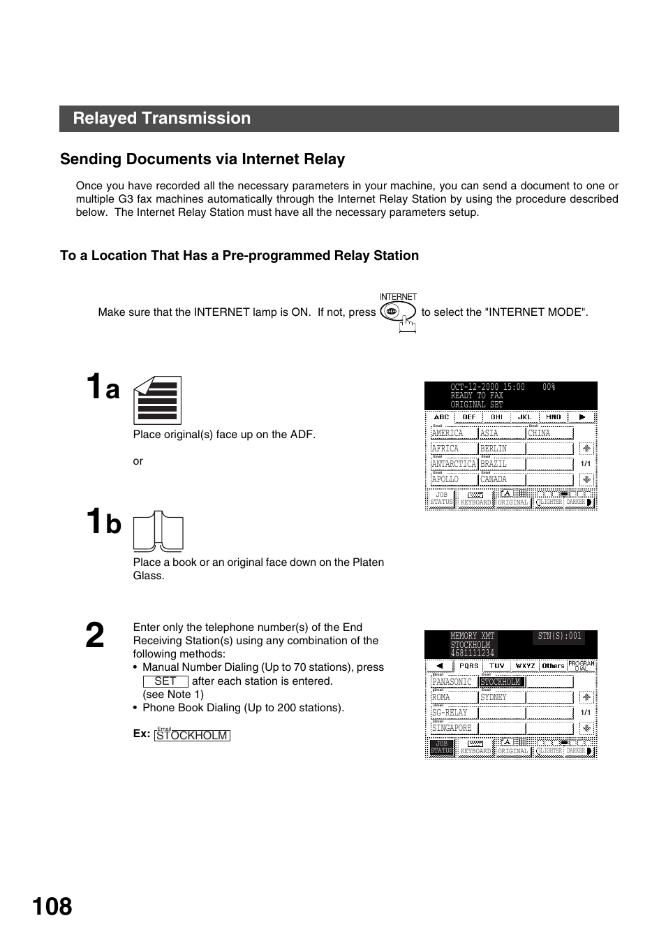 Sending documents via internet relay, Network feature, Relayed transmission | Panasonic 3000 User Manual | Page 108 / 138