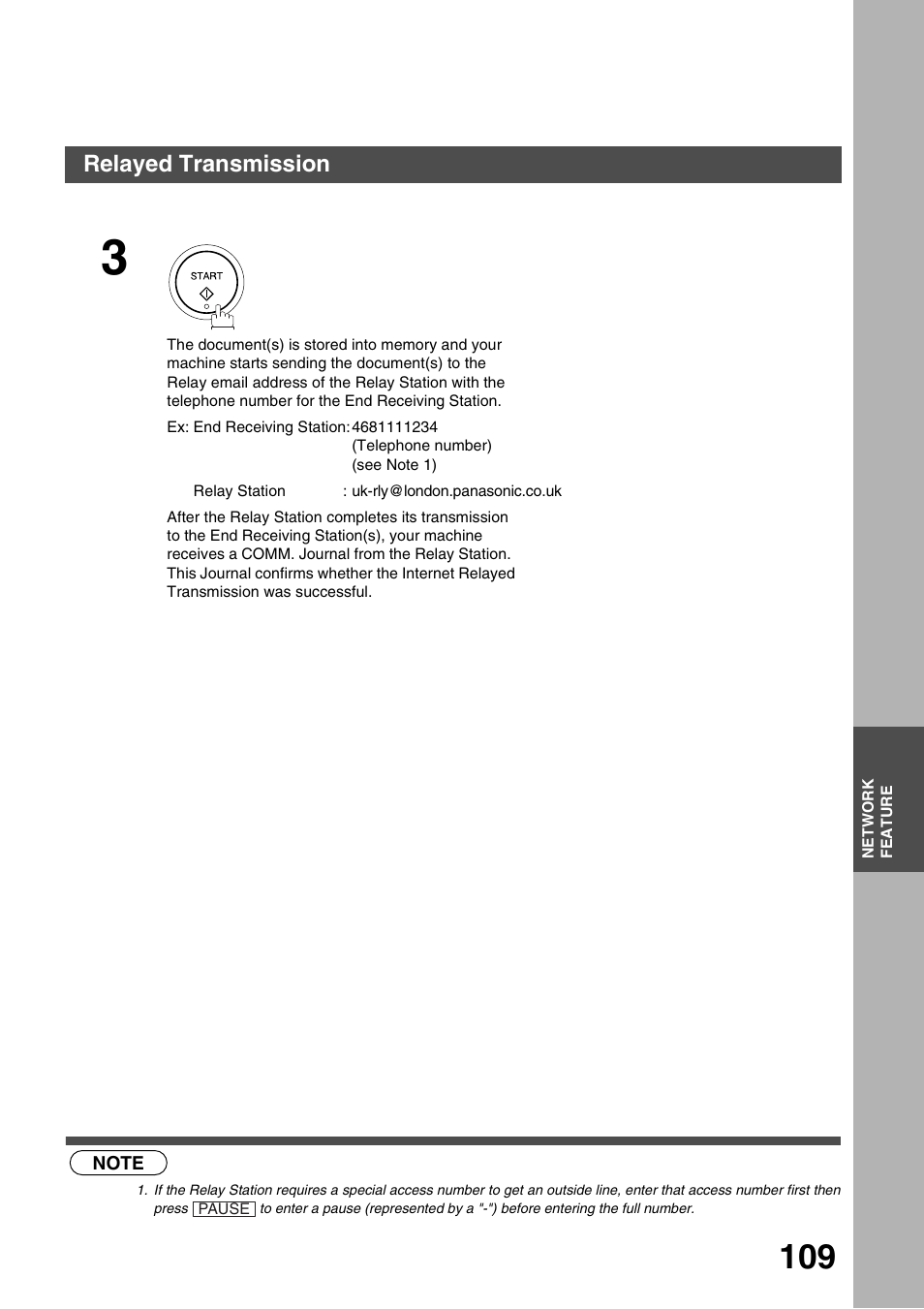 Network feature, Relayed transmission | Panasonic 3000 User Manual | Page 109 / 138