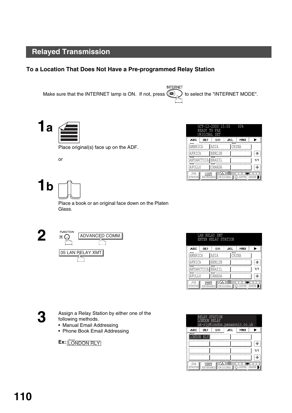 Network feature, Relayed transmission | Panasonic 3000 User Manual | Page 110 / 138