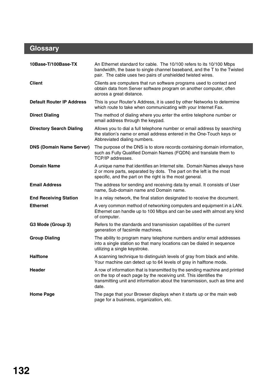 Glossary, Appendix | Panasonic 3000 User Manual | Page 132 / 138