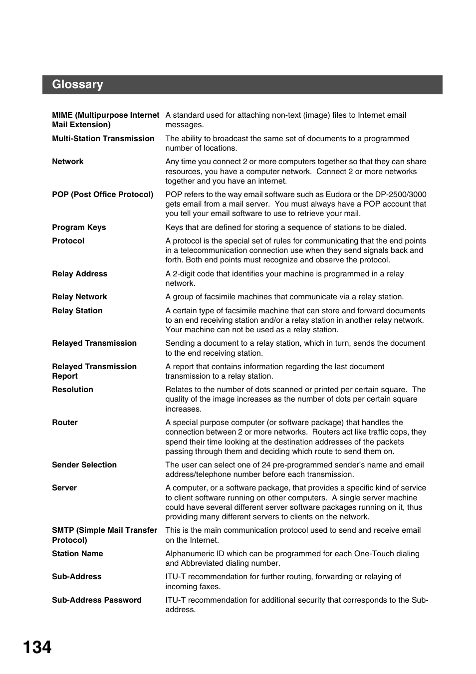 Appendix, Glossary | Panasonic 3000 User Manual | Page 134 / 138