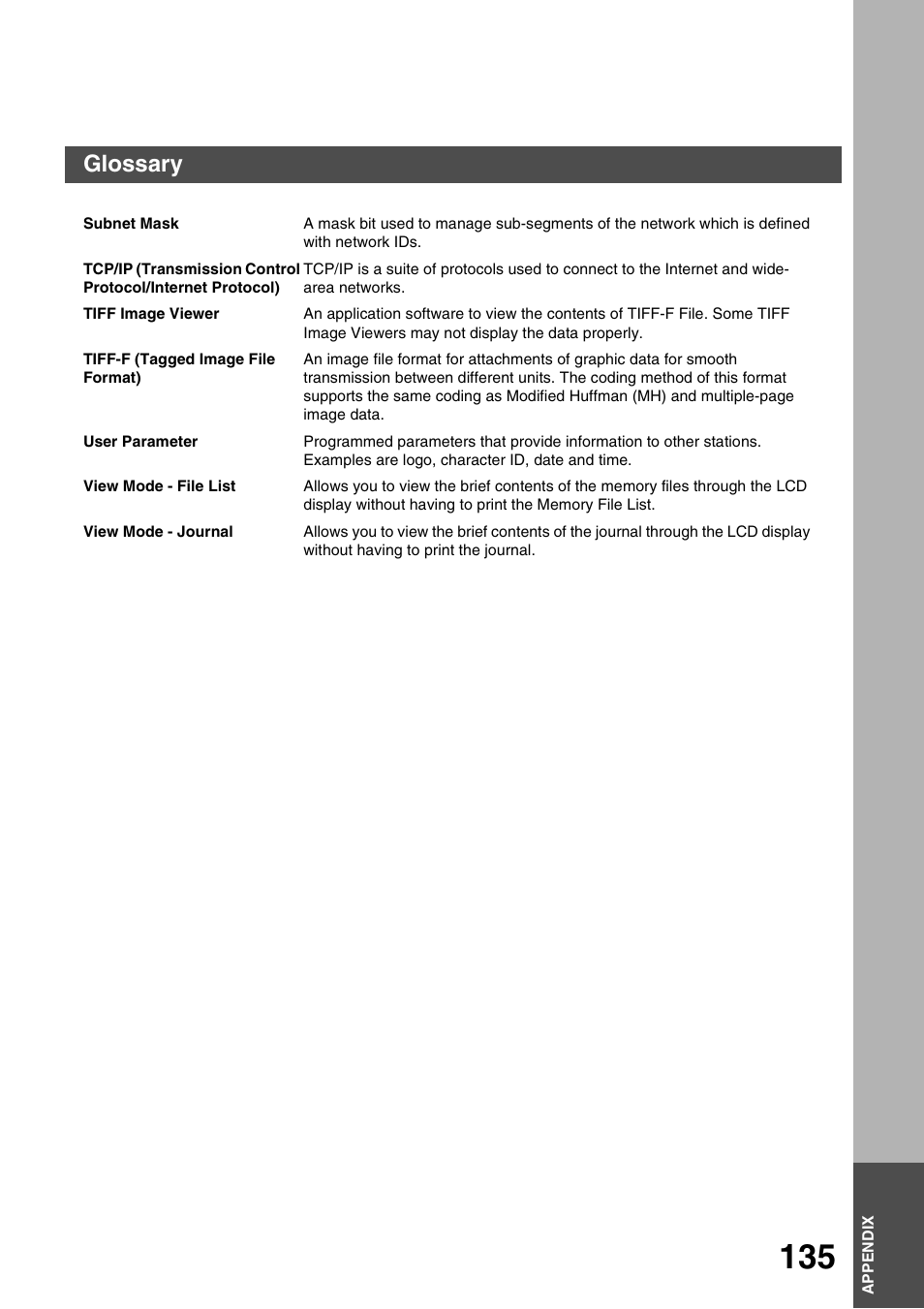 Appendix, Glossary | Panasonic 3000 User Manual | Page 135 / 138
