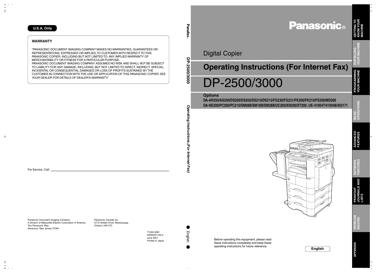 Operating instructions (for internet fax), Digital copier | Panasonic 3000 User Manual | Page 138 / 138
