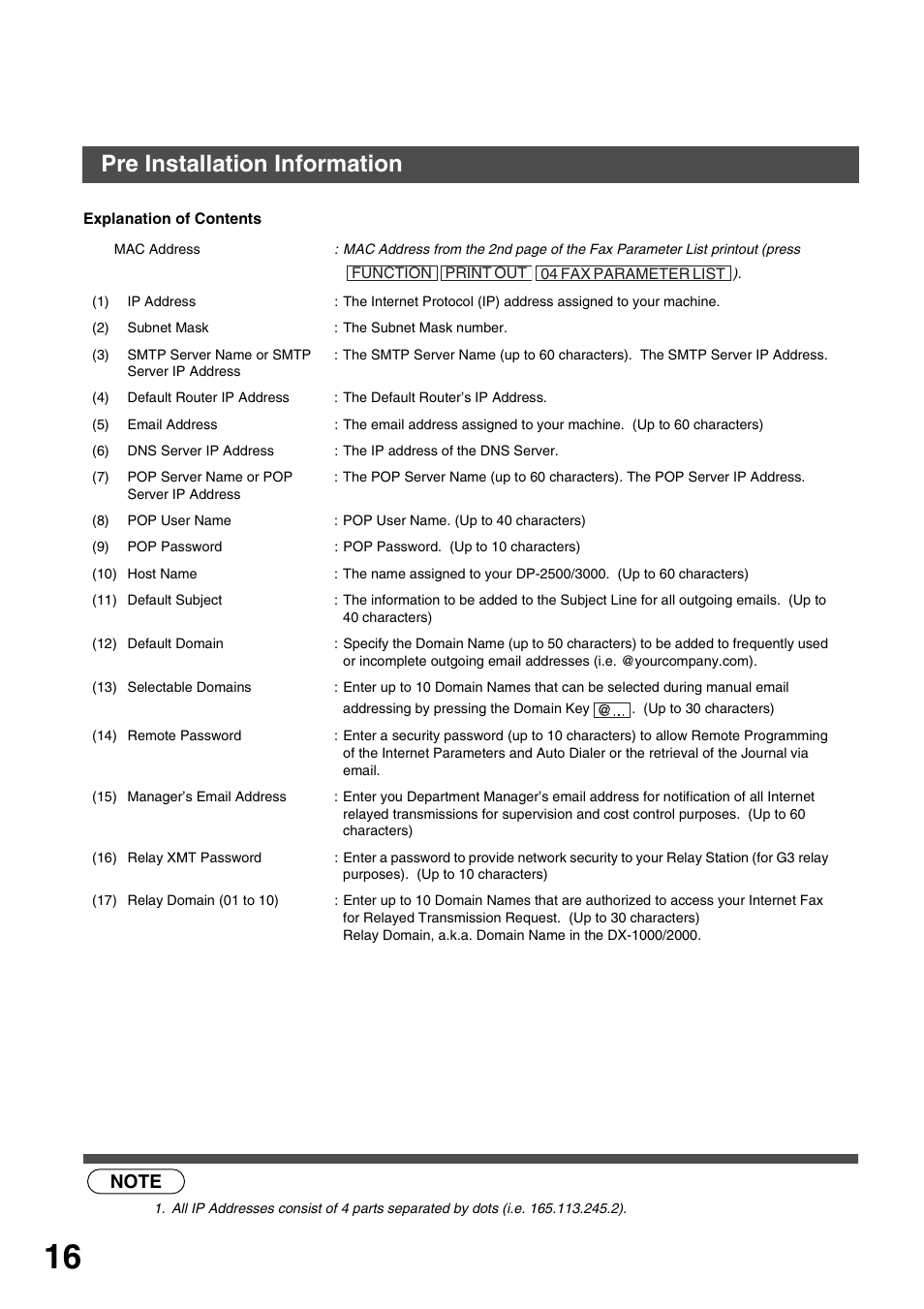 Getting to know your machine, Pre installation information | Panasonic 3000 User Manual | Page 16 / 138