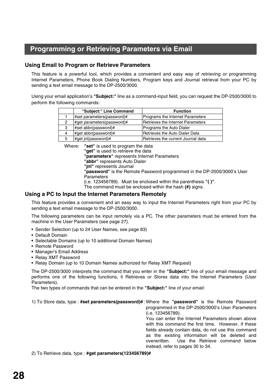 Programming or retrieving parameters via email, Using email to program or retrieve parameters, Installing your machine | Panasonic 3000 User Manual | Page 28 / 138