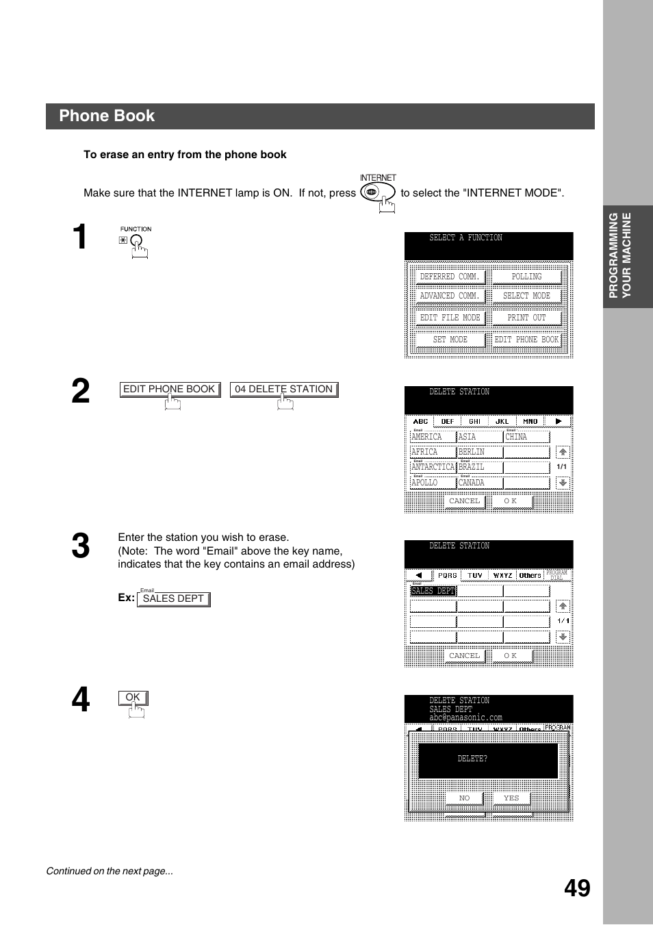 Programming your machine, Phone book | Panasonic 3000 User Manual | Page 49 / 138