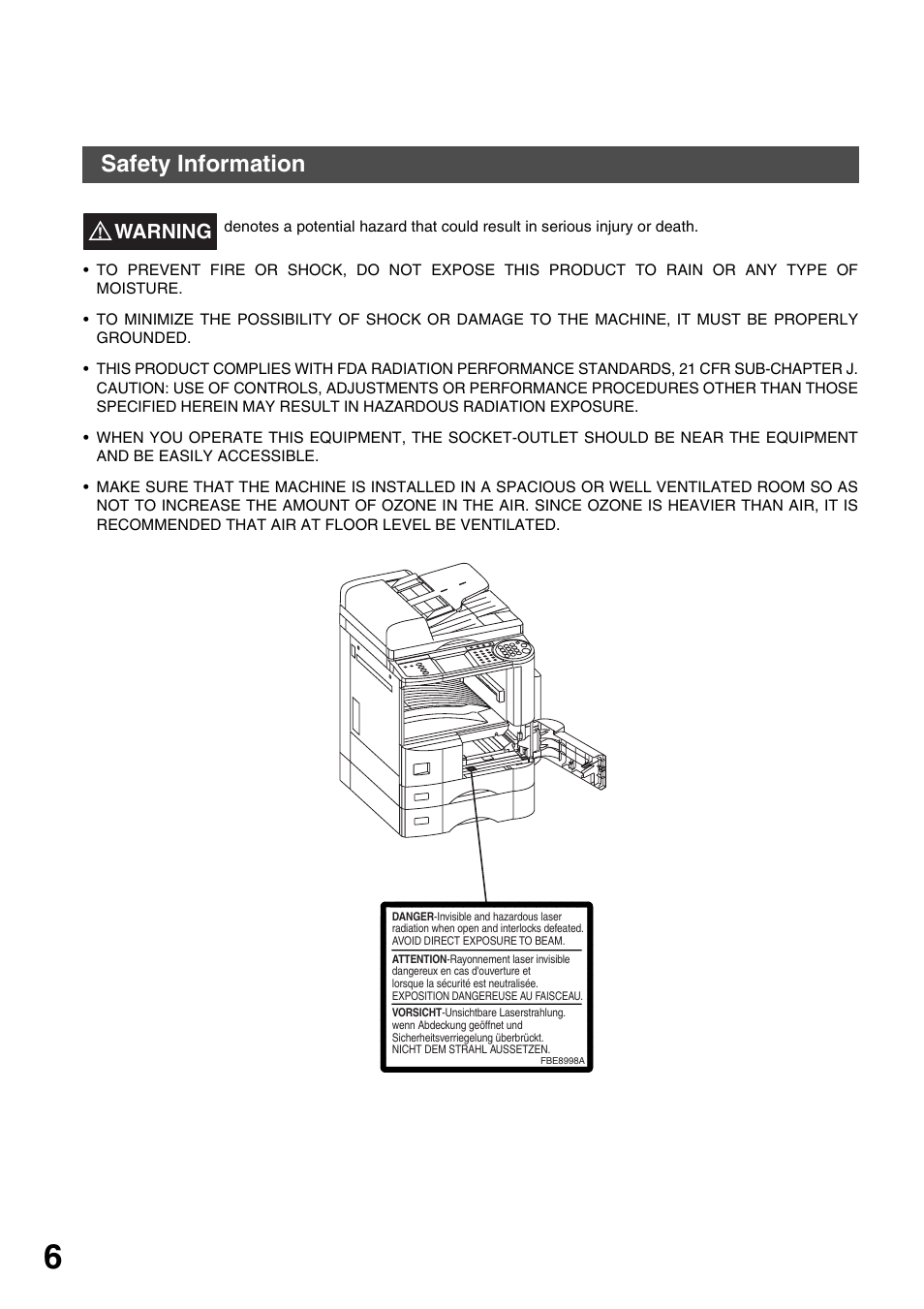 Getting to know your machine, Safety information | Panasonic 3000 User Manual | Page 6 / 138