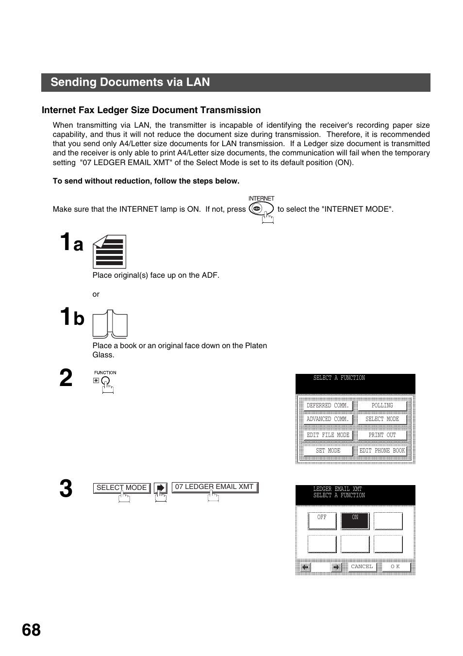 Internet fax ledger size document transmission | Panasonic 3000 User Manual | Page 68 / 138