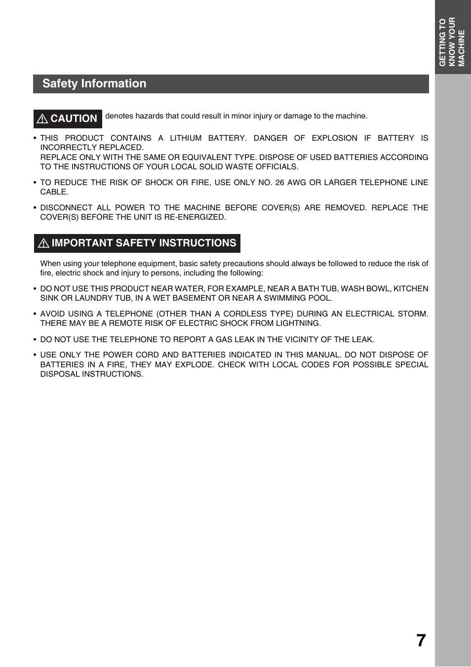 Getting to know your machine, Safety information | Panasonic 3000 User Manual | Page 7 / 138