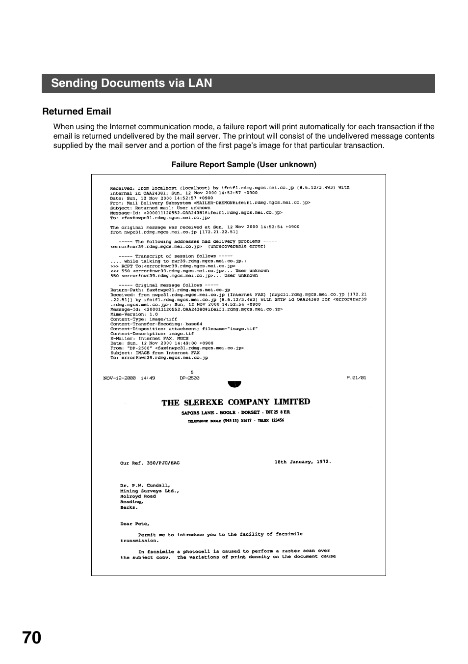 Returned email | Panasonic 3000 User Manual | Page 70 / 138