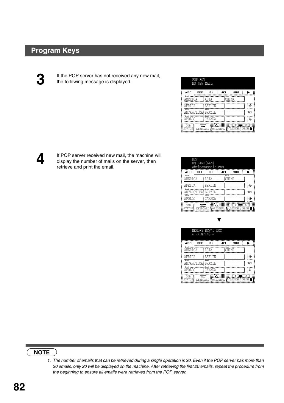 Advanced features, Program keys | Panasonic 3000 User Manual | Page 82 / 138