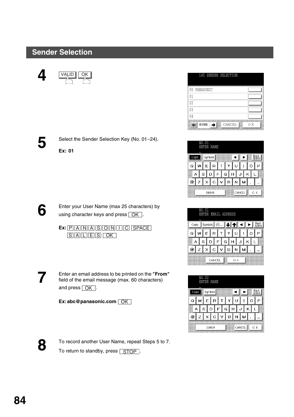 Advanced features, Sender selection | Panasonic 3000 User Manual | Page 84 / 138