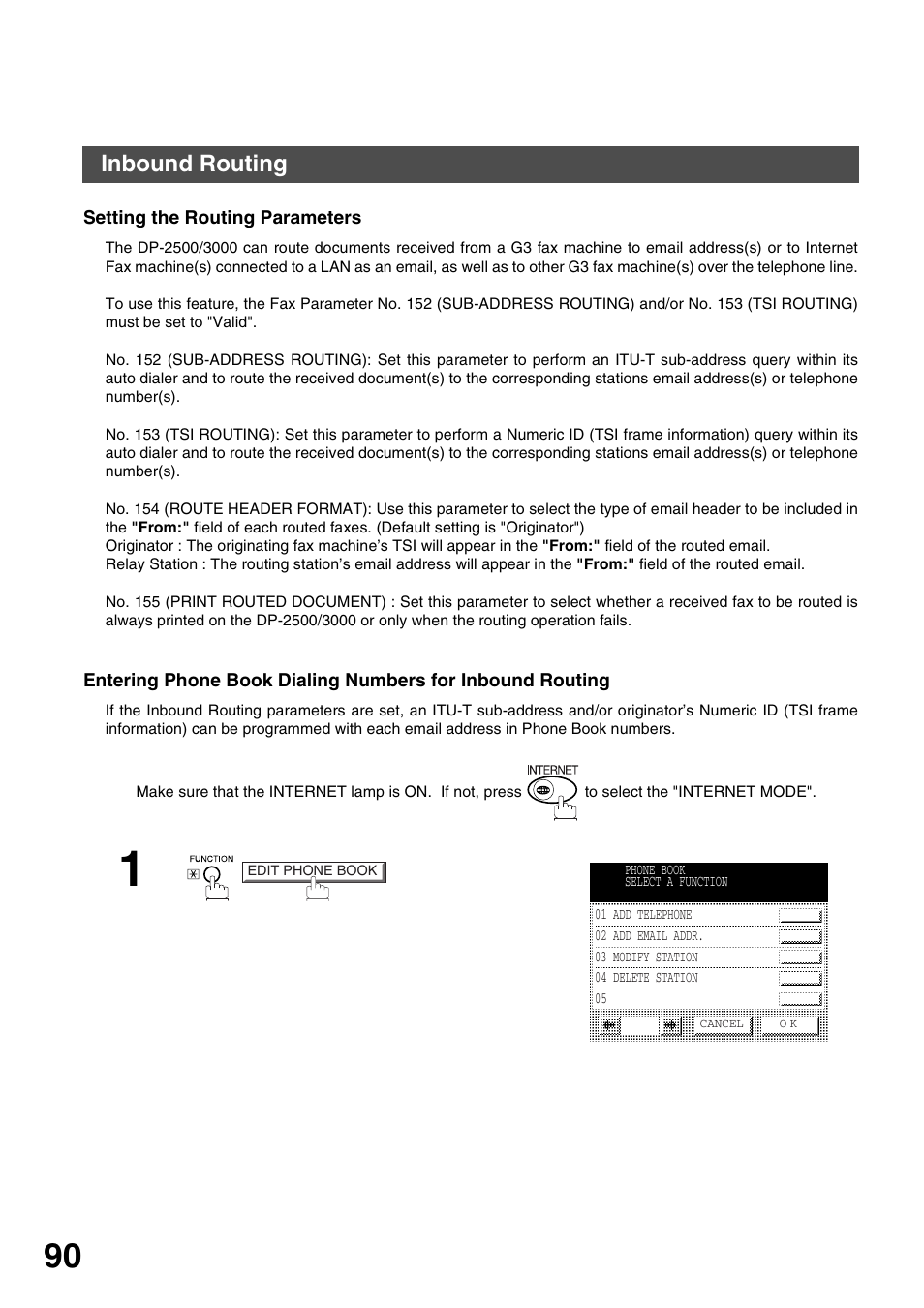 Inbound routing, Setting the routing parameters, S 90 to | Advanced features | Panasonic 3000 User Manual | Page 90 / 138