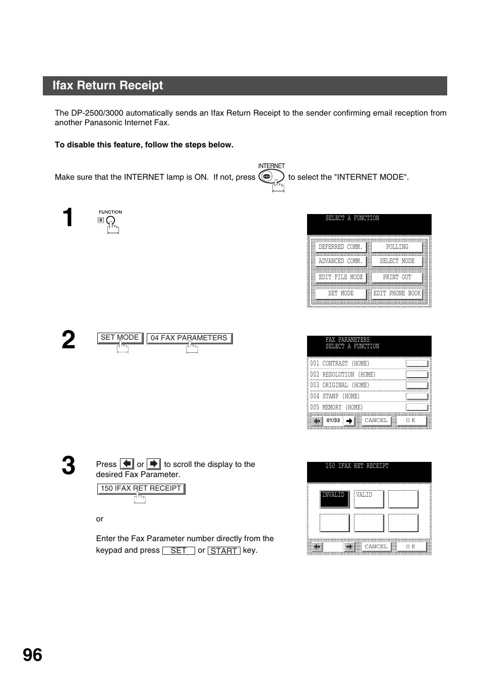 Ifax return receipt, Advanced features | Panasonic 3000 User Manual | Page 96 / 138