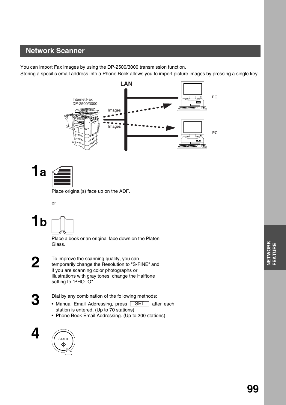 Network features, Network scanner | Panasonic 3000 User Manual | Page 99 / 138