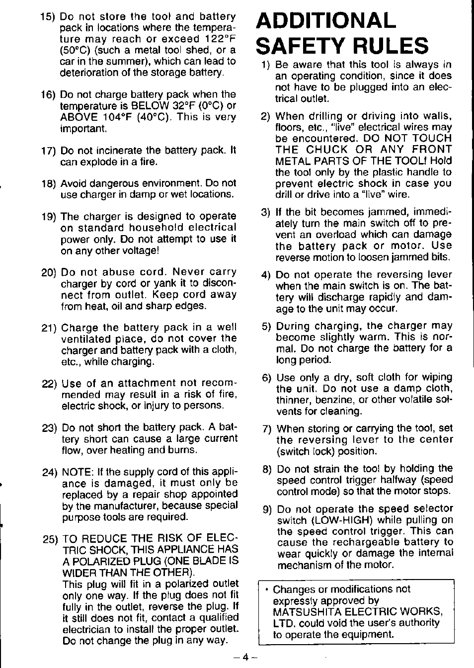 Additional safety rules | Panasonic EY6230 User Manual | Page 5 / 12