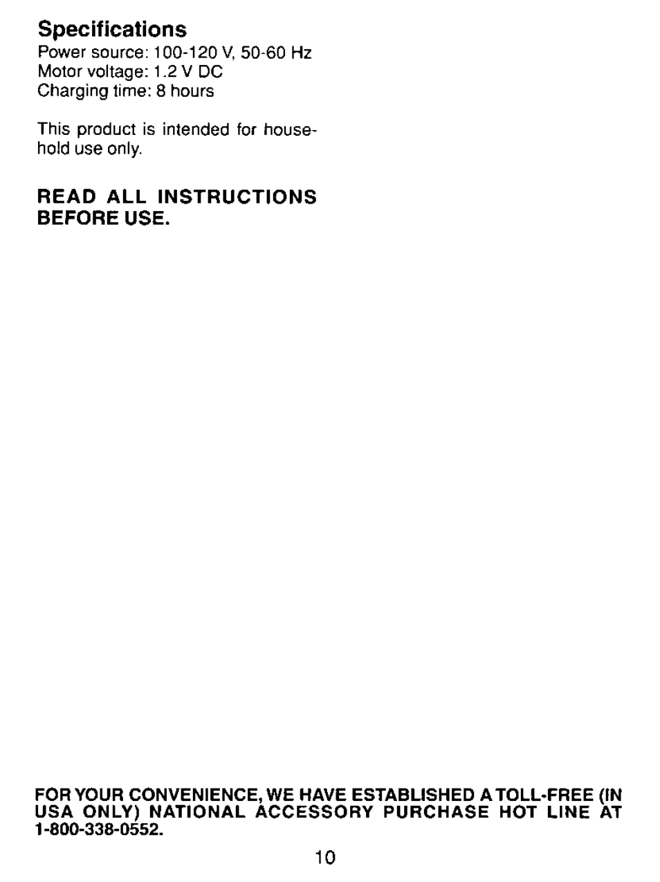 Specifications | Panasonic ES2205 User Manual | Page 10 / 16