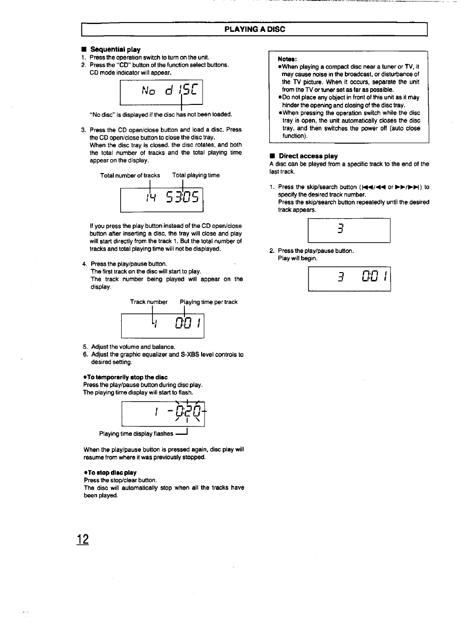 Sequential play, Direct access play, 1 uu t | Panasonic RX-DT670 User Manual | Page 12 / 24