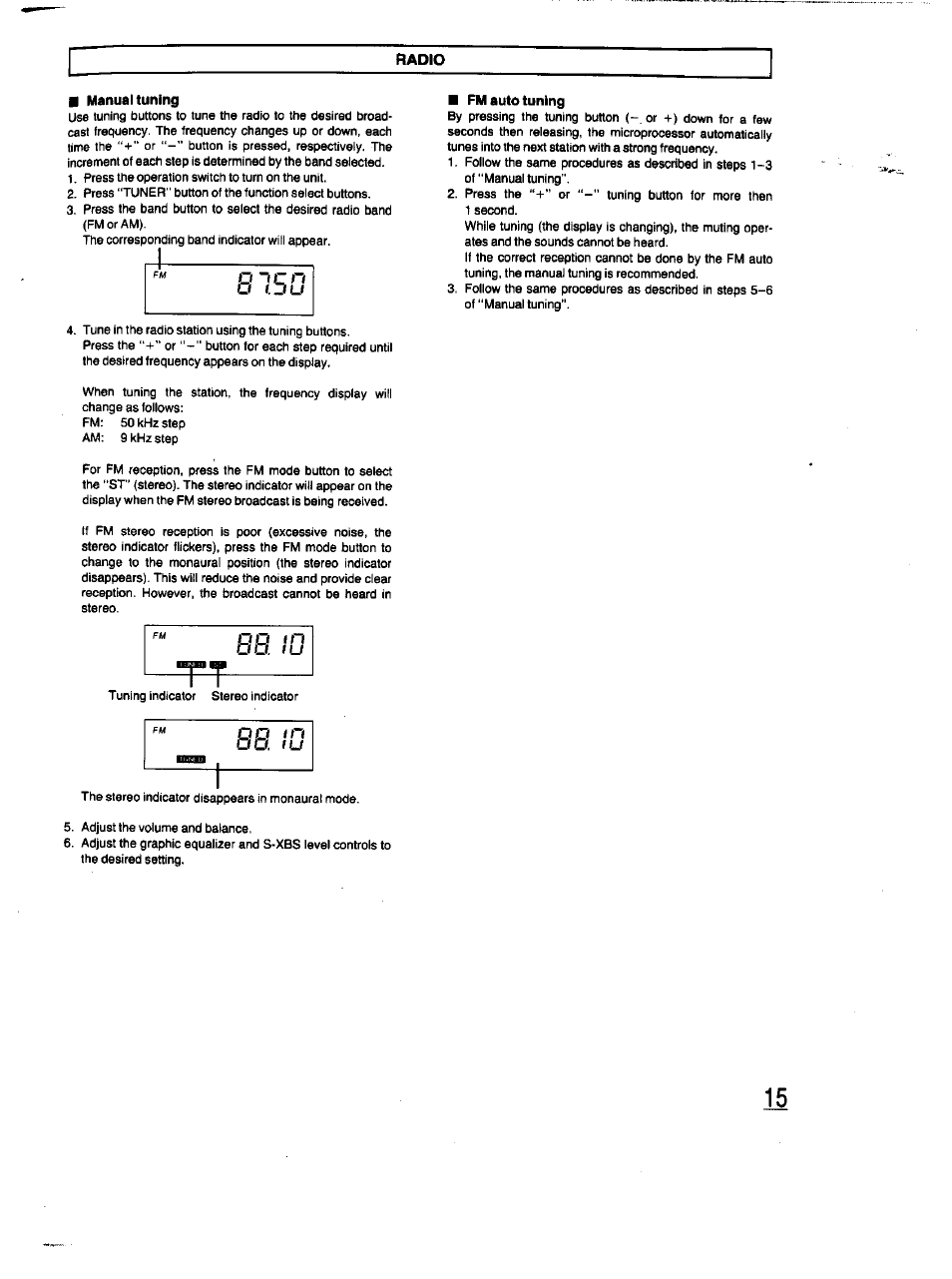 Manual tuning, Fm auto tuning | Panasonic RX-DT670 User Manual | Page 15 / 24