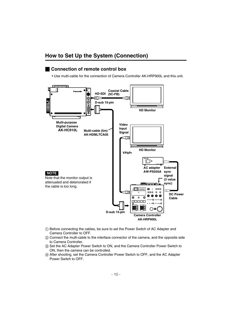 How to set up the system (connection), Connection of remote control box | Panasonic AK-HC910L User Manual | Page 10 / 32