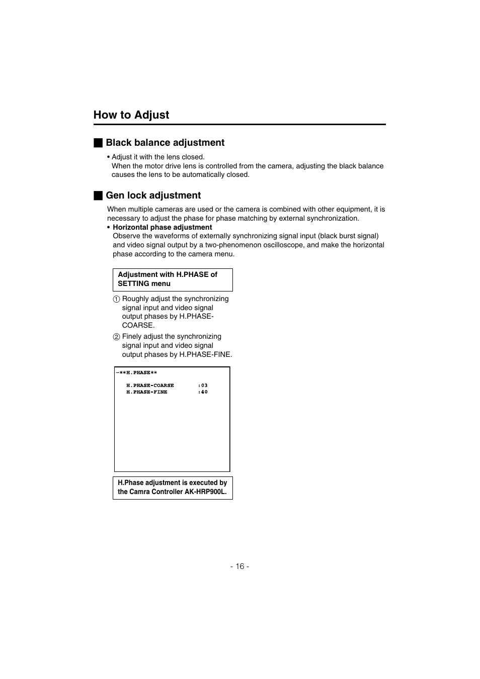 How to adjust | Panasonic AK-HC910L User Manual | Page 16 / 32