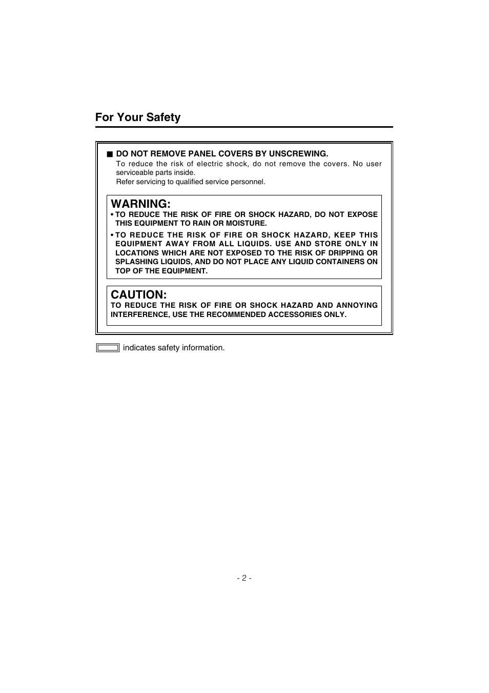 Warning, Caution, For your safety | Panasonic AK-HC910L User Manual | Page 2 / 32