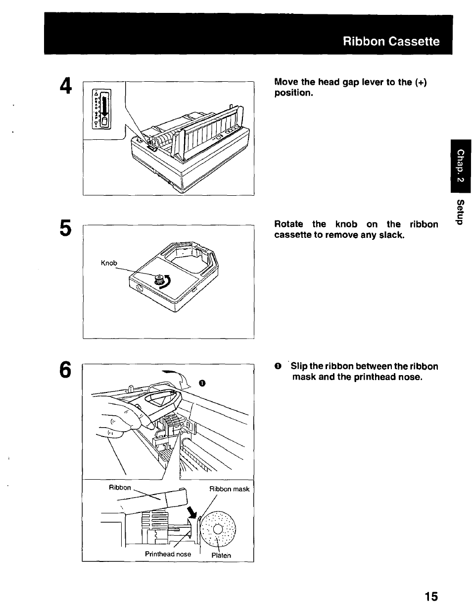 Ribbon cassette | Panasonic KX-P2023 User Manual | Page 15 / 88