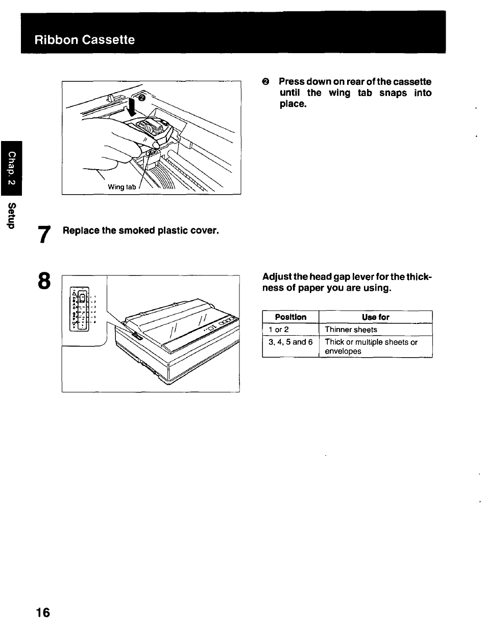 Ribbon cassette | Panasonic KX-P2023 User Manual | Page 16 / 88