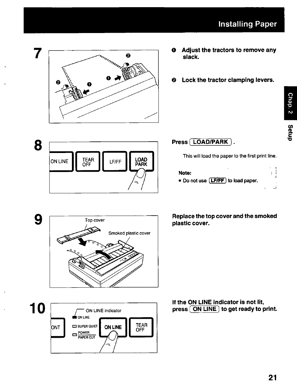 Installing paper | Panasonic KX-P2023 User Manual | Page 21 / 88