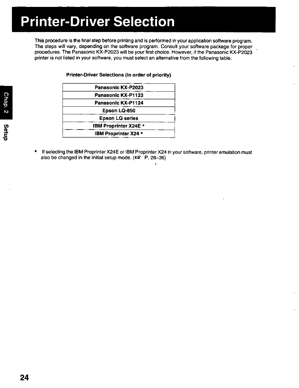 Printer-driver selection | Panasonic KX-P2023 User Manual | Page 24 / 88