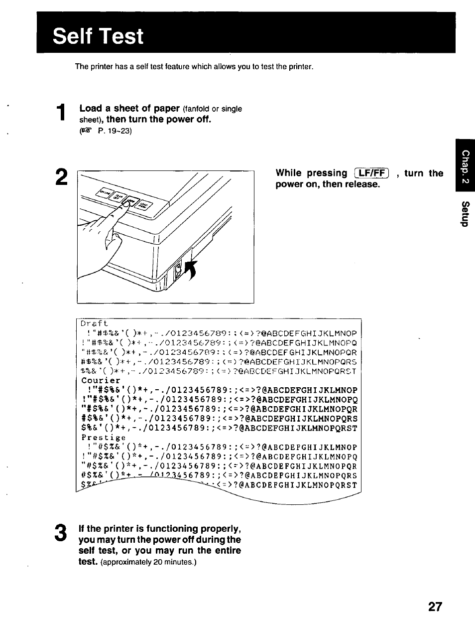 Self test | Panasonic KX-P2023 User Manual | Page 27 / 88