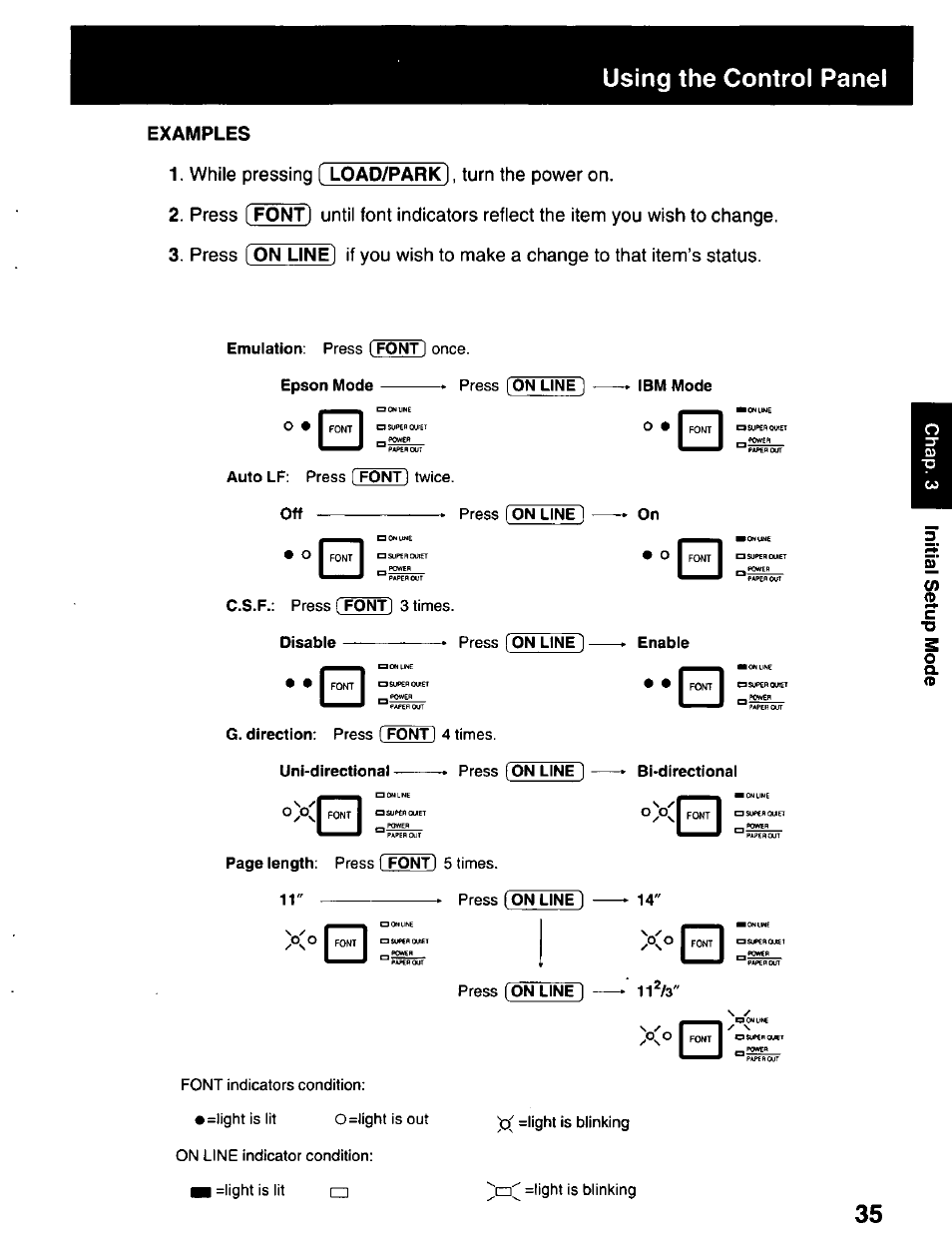 Using the control panel | Panasonic KX-P2023 User Manual | Page 35 / 88