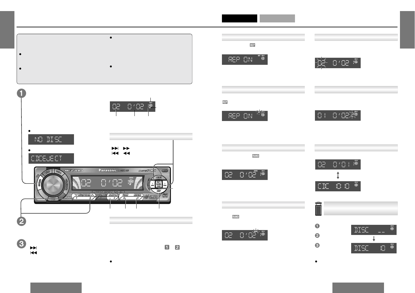 Cd changer control, Cd changer mode, Disc selection | Track selection | Panasonic CQ-DF203U User Manual | Page 13 / 25