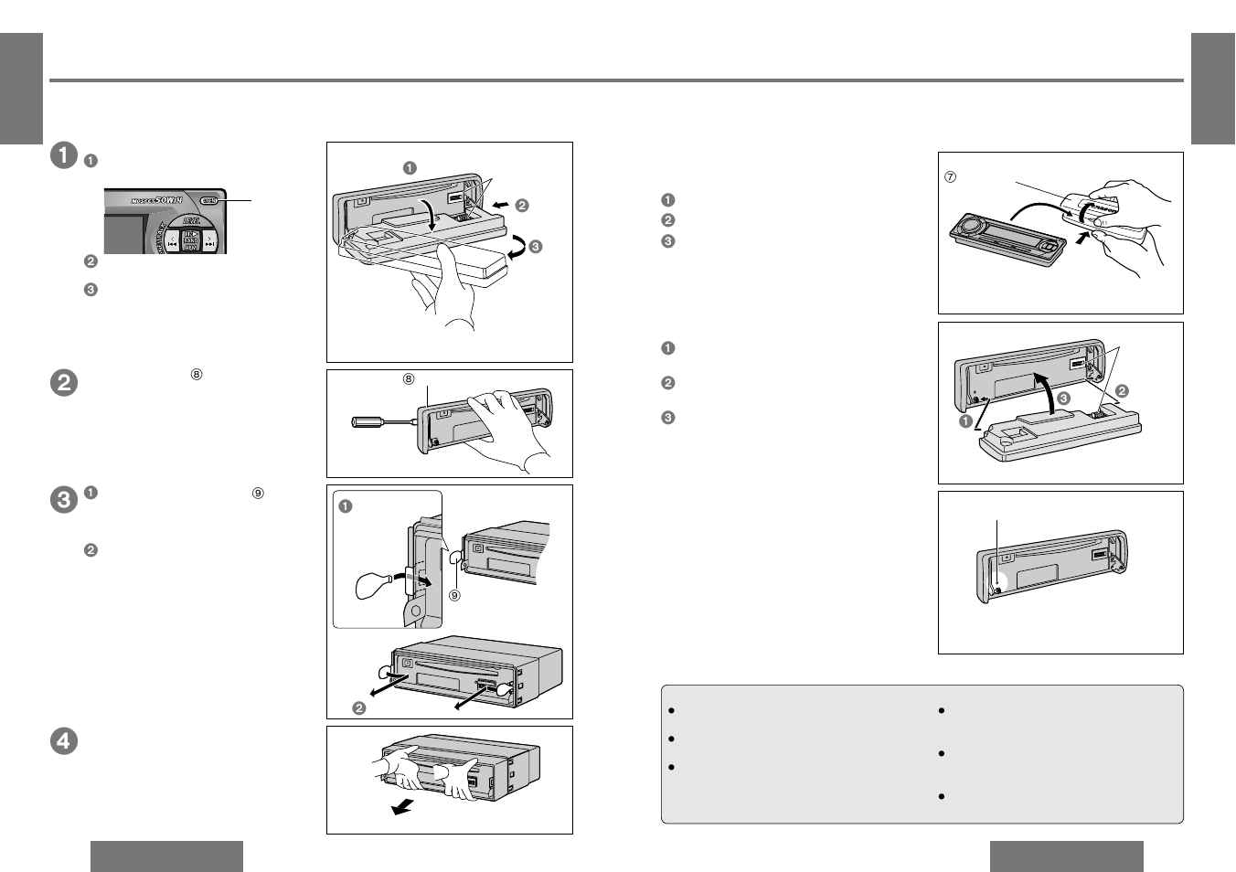 Anti-theft system, Installation guide, Security indicator | Panel removal alarm, Install removable face plate, Place the removable face plate into case, Remove the unit | Panasonic CQ-DF203U User Manual | Page 22 / 25
