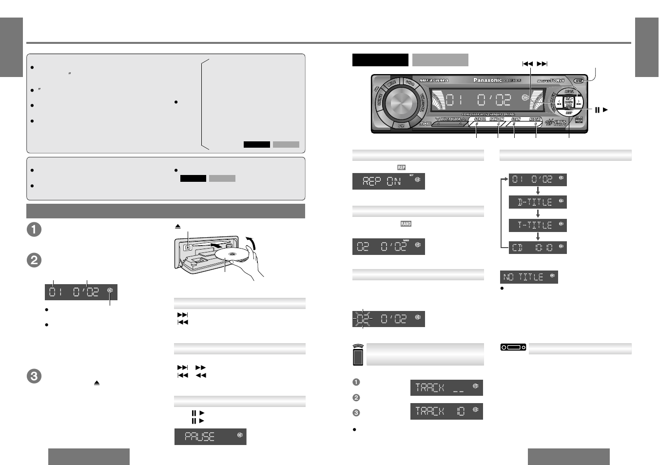 Cd player, Listening to a cd, Open the front panel | Stop and eject the disc, Insert the disc | Panasonic CQ-DF203U User Manual | Page 9 / 25