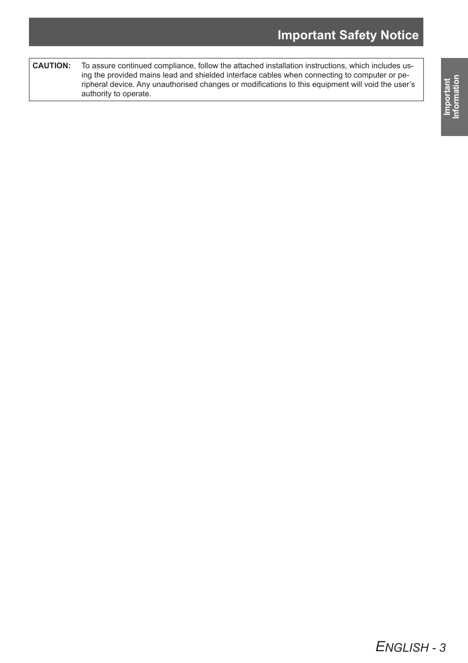 Important safety notice, Nglish - 3 | Panasonic TQBJ0303-1 User Manual | Page 3 / 58