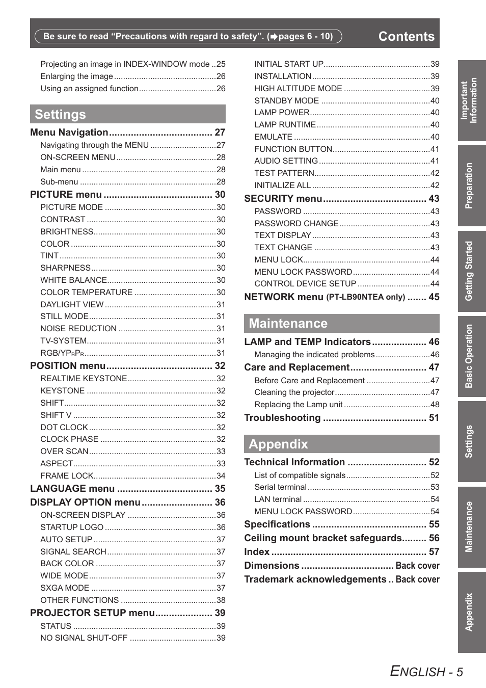 Panasonic TQBJ0303-1 User Manual | Page 5 / 58