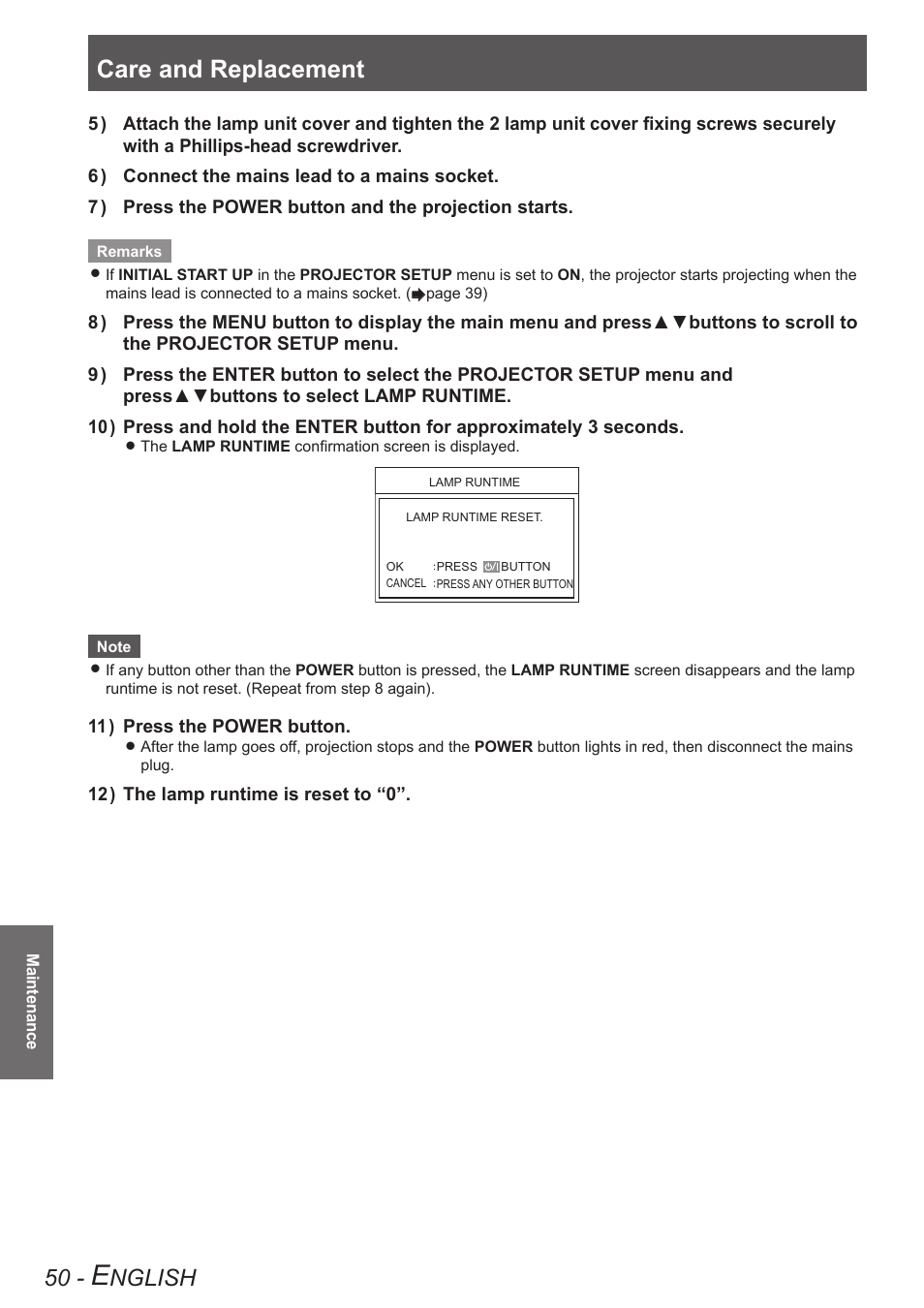 Care and replacement, Nglish | Panasonic TQBJ0303-1 User Manual | Page 50 / 58