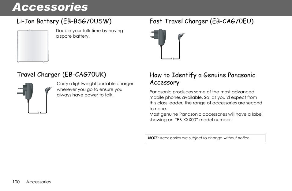 Accessories | Panasonic G70 User Manual | Page 103 / 109