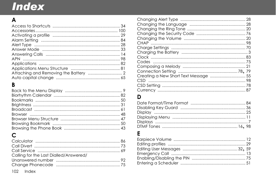 Index | Panasonic G70 User Manual | Page 105 / 109