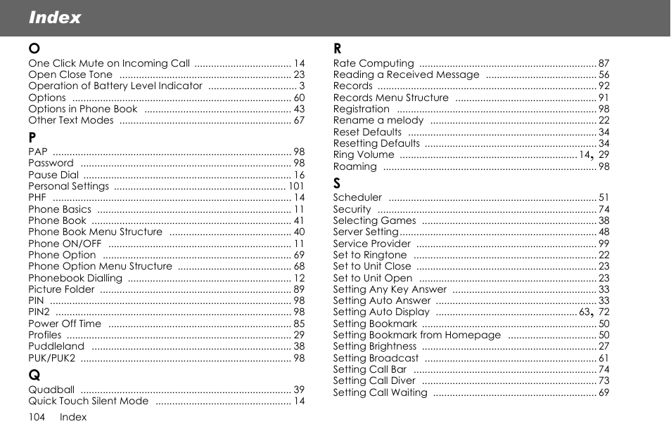 Index | Panasonic G70 User Manual | Page 107 / 109